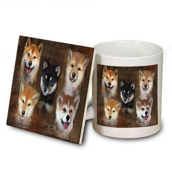 Rustic 5 Shiba Inus Dog Mug and Coaster Set MUC48231