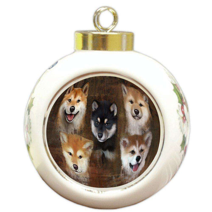 Rustic 5 Shiba Inus Dog Round Ball Christmas Ornament RBPOR48239