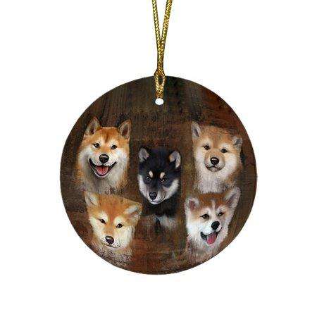 Rustic 5 Shiba Inus Dog Round Christmas Ornament RFPOR48230