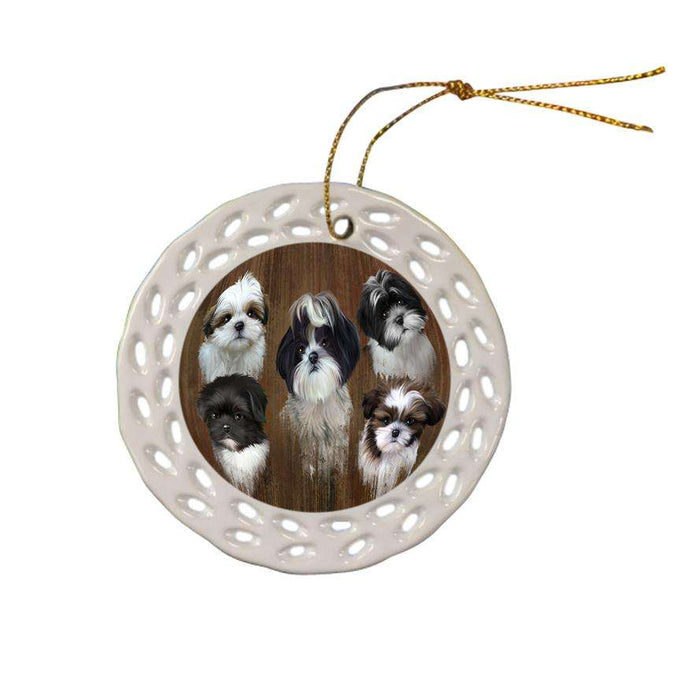 Rustic 5 Shih Tzus Dog Ceramic Doily Ornament DPOR49470