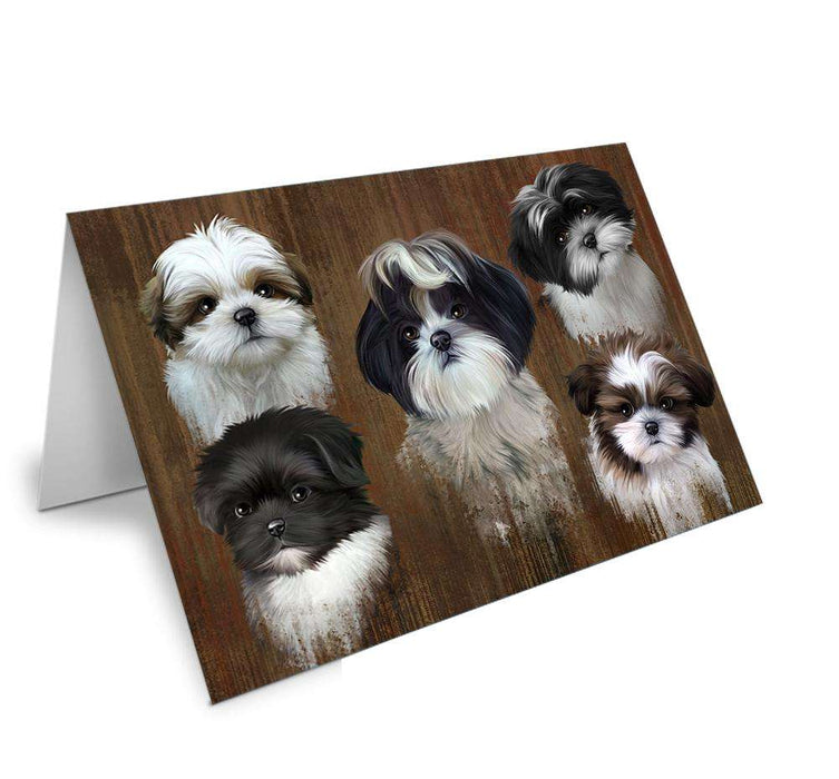 Rustic 5 Shih Tzus Dog Handmade Artwork Assorted Pets Greeting Cards and Note Cards with Envelopes for All Occasions and Holiday Seasons GCD52727