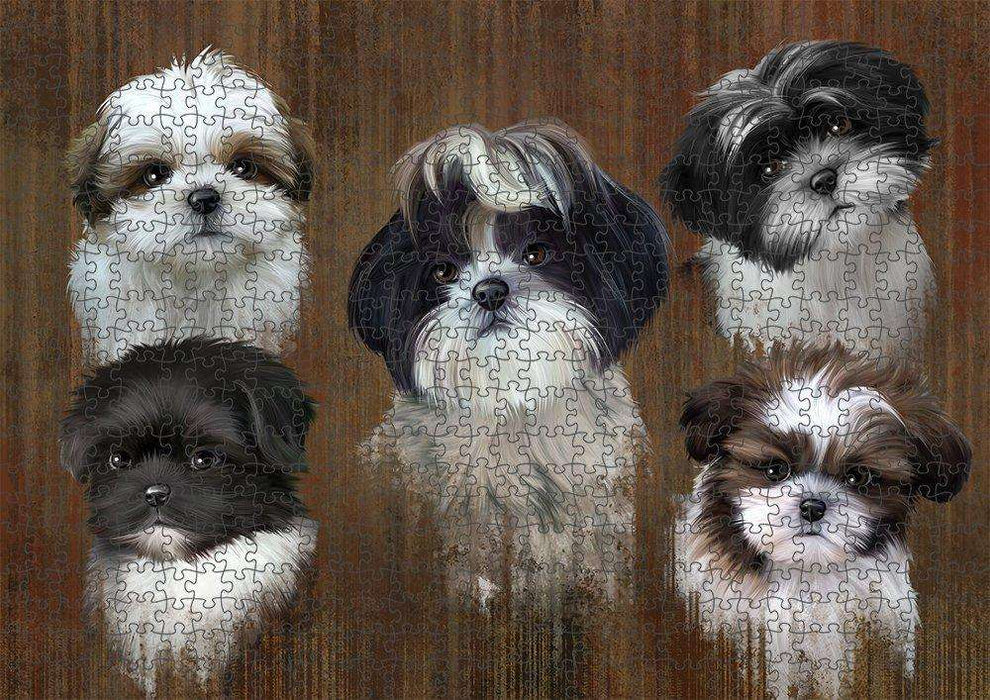 Rustic 5 Shih Tzus Dog Puzzle with Photo Tin PUZL52194