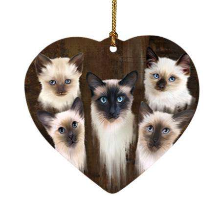 Rustic 5 Siamese Cat Heart Christmas Ornament HPOR54148