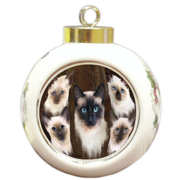 Rustic 5 Siamese Cat Round Ball Christmas Ornament RBPOR54148