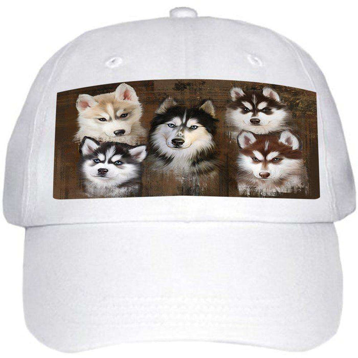Rustic 5 Siberian Huskies Dog Ball Hat Cap HAT48288