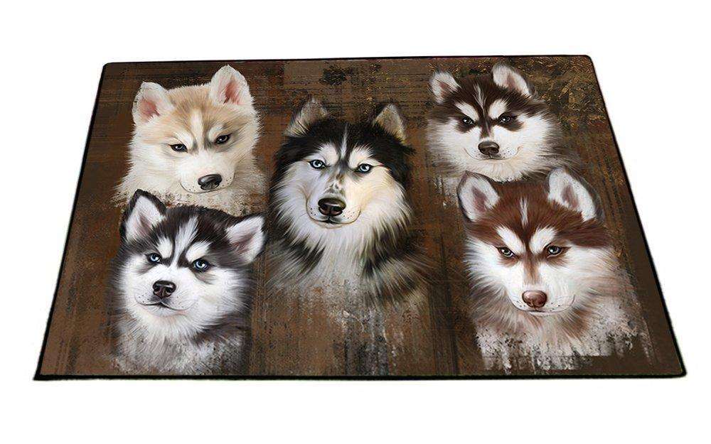 Rustic 5 Siberian Huskies Dog Floormat FLMS48276