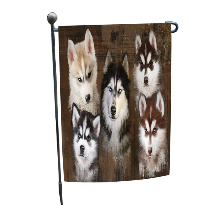 Rustic 5 Siberian Huskies Dog Garden Flag GFLG48278