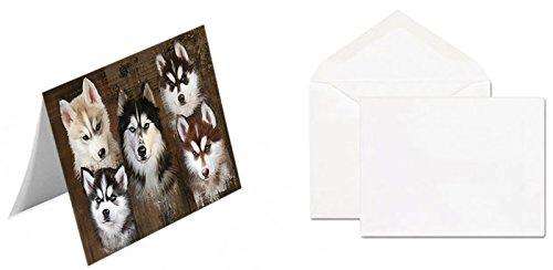 Rustic 5 Siberian Huskies Dog Handmade Artwork Assorted Pets Greeting Cards and Note Cards with Envelopes for All Occasions and Holiday Seasons GCD49136
