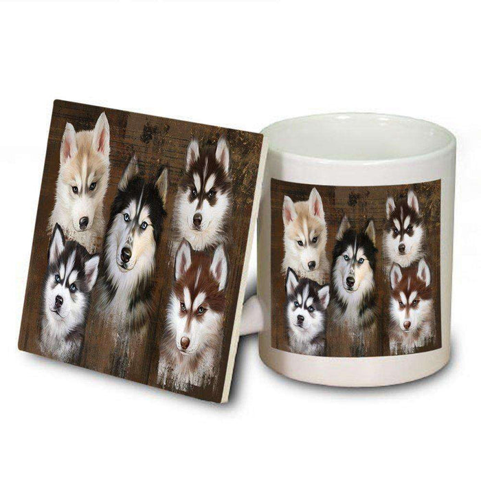 Rustic 5 Siberian Huskies Dog Mug and Coaster Set MUC48177