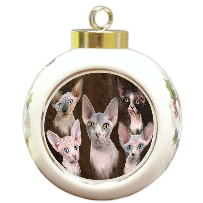 Rustic 5 Sphynx Cat Round Ball Christmas Ornament RBPOR54149