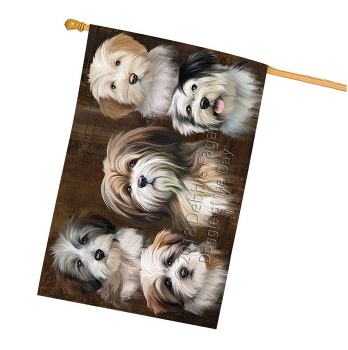 Rustic 5 Tibetan Terrier Dog House Flag FLG54348