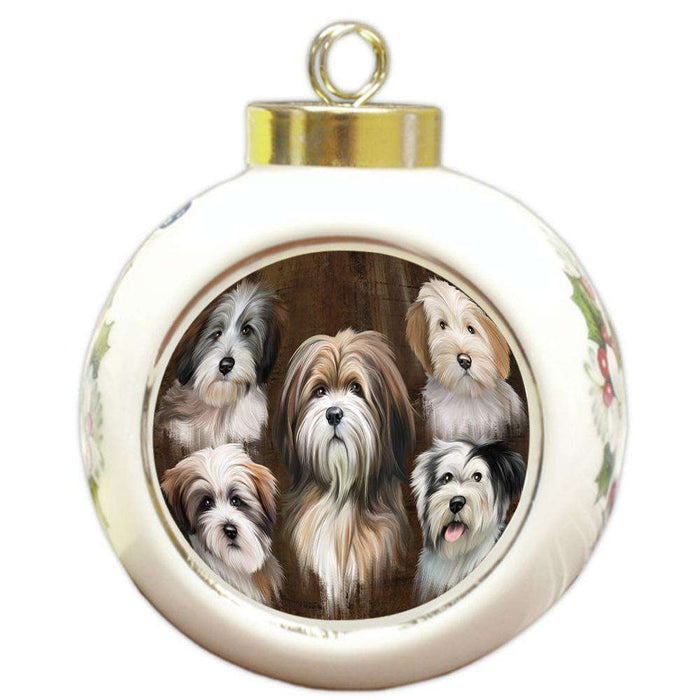Rustic 5 Tibetan Terrier Dog Round Ball Christmas Ornament RBPOR54150