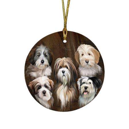 Rustic 5 Tibetan Terrier Dog Round Flat Christmas Ornament RFPOR54141