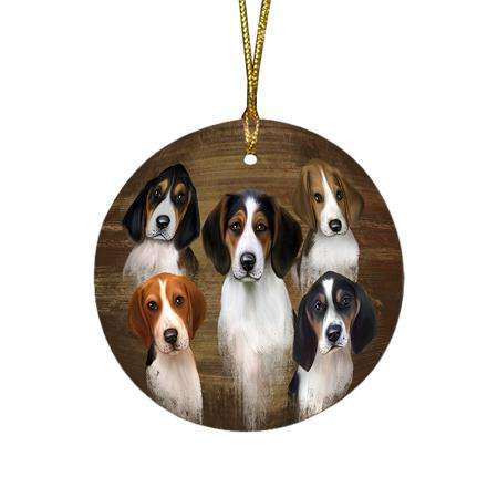 Rustic 5 Treeing Walker Coonhound Dog Round Flat Christmas Ornament RFPOR49462