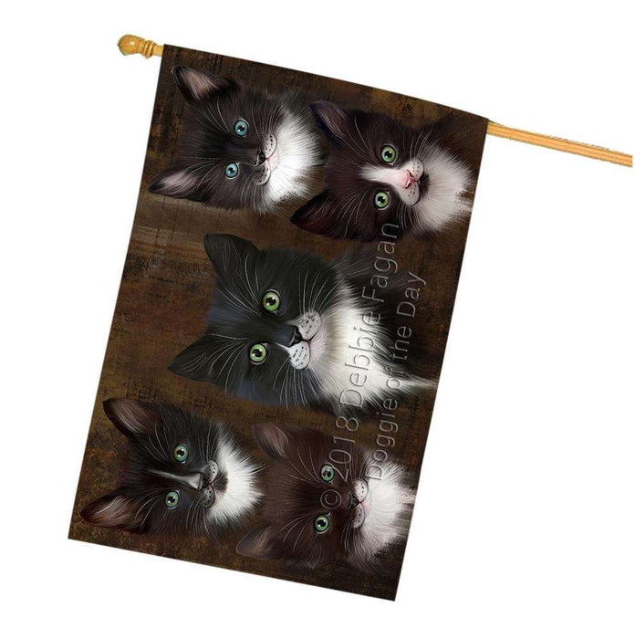 Rustic 5 Tuxedo Cat House Flag FLG54349