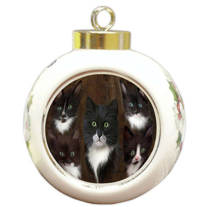 Rustic 5 Tuxedo Cat Round Ball Christmas Ornament RBPOR54151