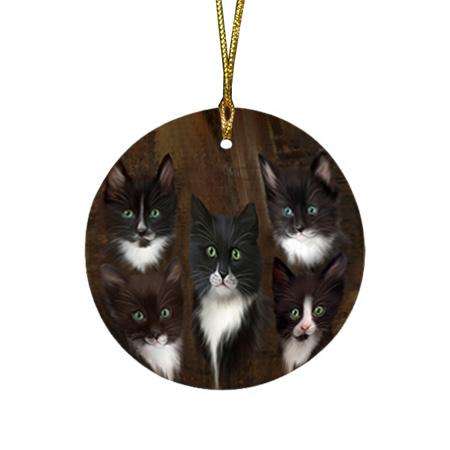 Rustic 5 Tuxedo Cat Round Flat Christmas Ornament RFPOR54142