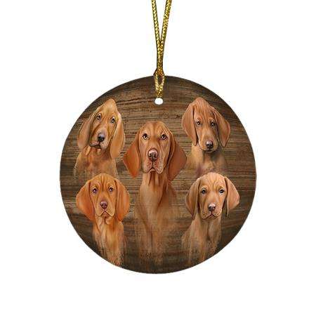Rustic 5 Vizslas Dog Round Flat Christmas Ornament RFPOR49463