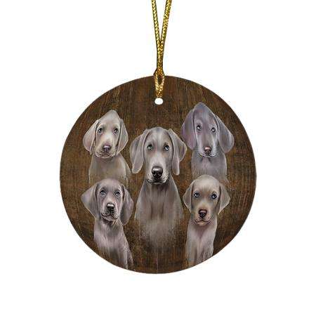 Rustic 5 Weimaraners Dog Round Flat Christmas Ornament RFPOR49464