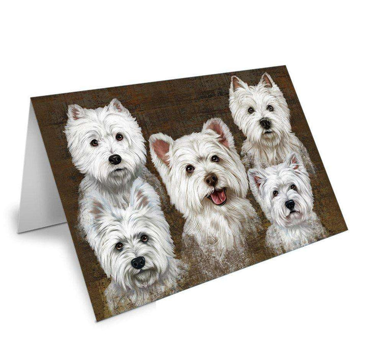 Rustic 5 West Highland White Terriers Dog Handmade Artwork Assorted Pets Greeting Cards and Note Cards with Envelopes for All Occasions and Holiday Seasons GCD48794