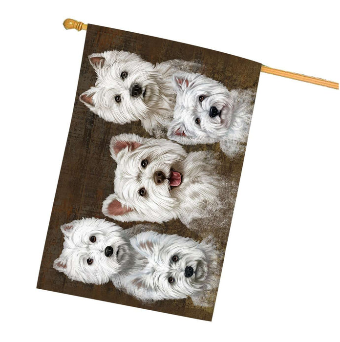 Rustic 5 West Highland White Terriers Dog House Flag FLG48219