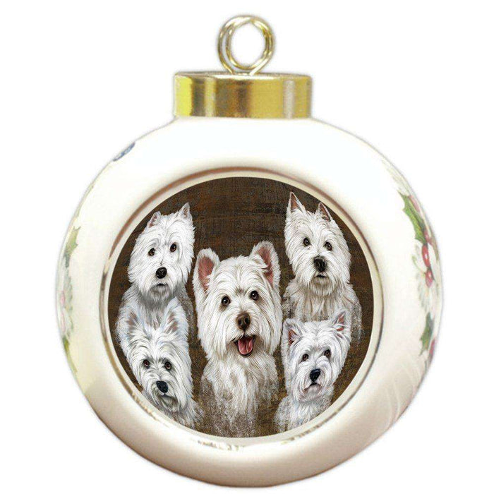 Rustic 5 West Highland White Terriers Dog Round Ball Christmas Ornament RBPOR48272