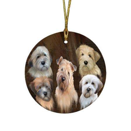 Rustic 5 Wheaten Terrier Dog Round Flat Christmas Ornament RFPOR54143