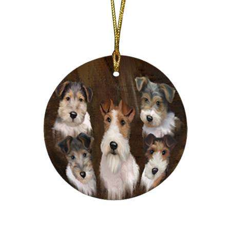 Rustic 5 Wire Fox Terrier Dog Round Flat Christmas Ornament RFPOR54144