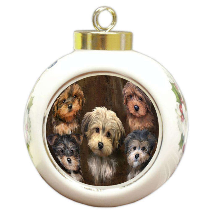 Rustic 5 Yorkipoo Dog Round Ball Christmas Ornament RBPOR54154