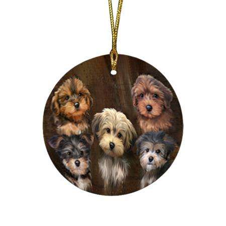 Rustic 5 Yorkipoo Dog Round Flat Christmas Ornament RFPOR54145