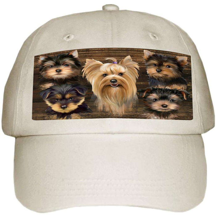 Rustic 5 Yorkshire Terriers Dog Ball Hat Cap HAT54621