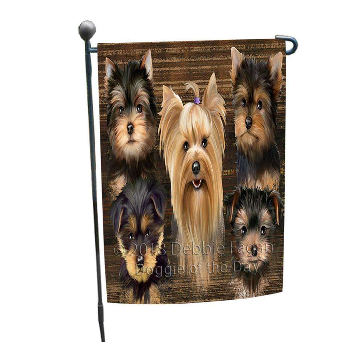 Rustic 5 Yorkshire Terriers Dog Garden Flag GFLG50177