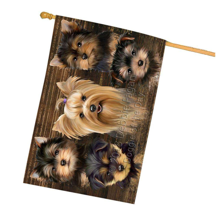 Rustic 5 Yorkshire Terriers Dog House Flag FLG50313