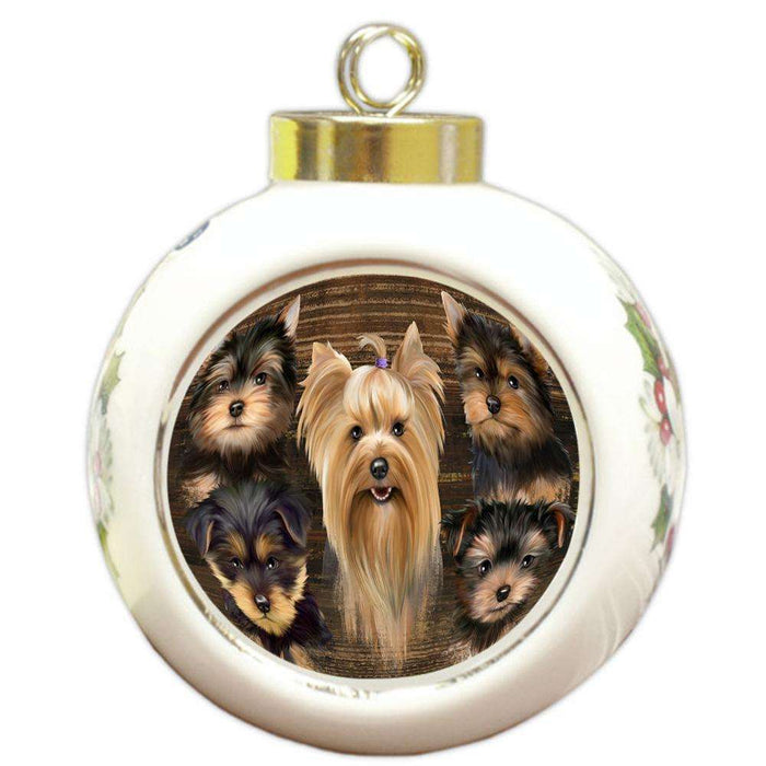 Rustic 5 Yorkshire Terriers Dog Round Ball Christmas Ornament RBPOR50290