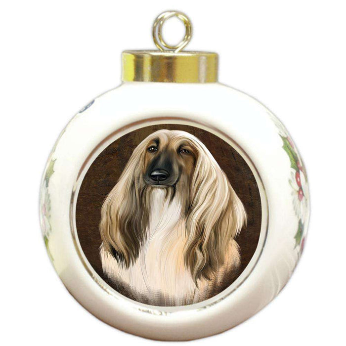 Rustic Afghan Hound Dog Round Ball Christmas Ornament RBPOR54394