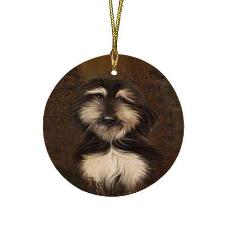 Rustic Afghan Hound Dog Round Flat Christmas Ornament RFPOR54387