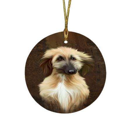 Rustic Afghan Hound Dog Round Flat Christmas Ornament RFPOR54388