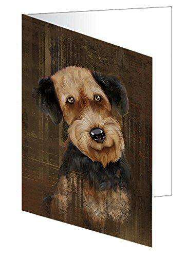 Rustic Airedale Dog Handmade Artwork Assorted Pets Greeting Cards and Note Cards with Envelopes for All Occasions and Holiday Seasons GCD49166