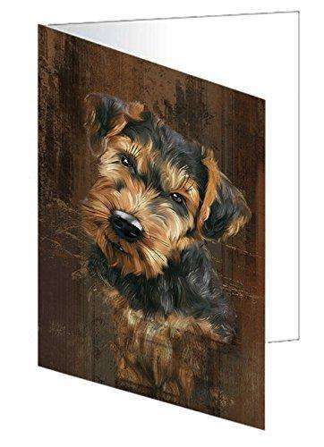 Rustic Airedale Dog Handmade Artwork Assorted Pets Greeting Cards and Note Cards with Envelopes for All Occasions and Holiday Seasons GCD49169