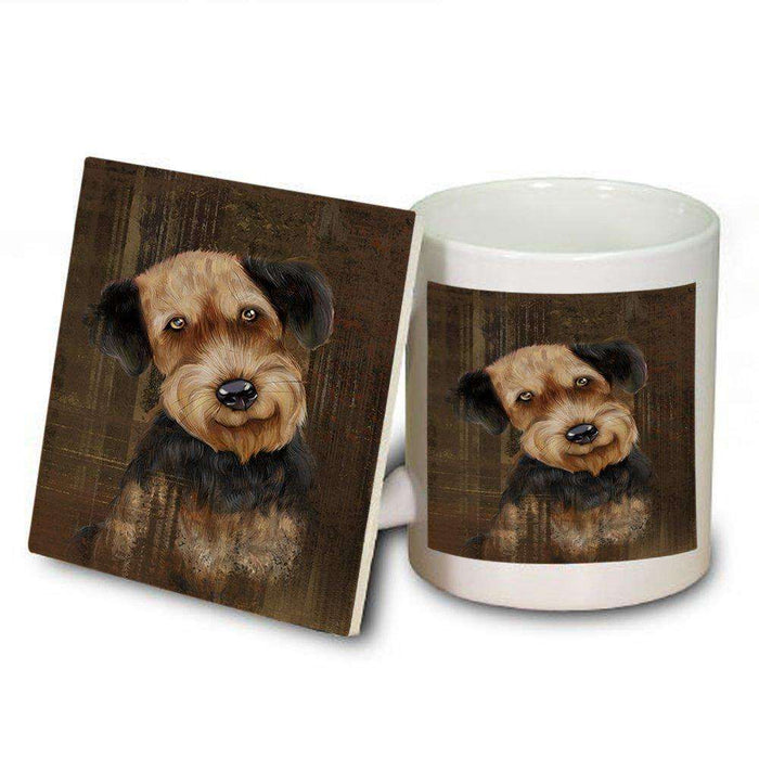 Rustic Airedale Dog Mug and Coaster Set MUC48187