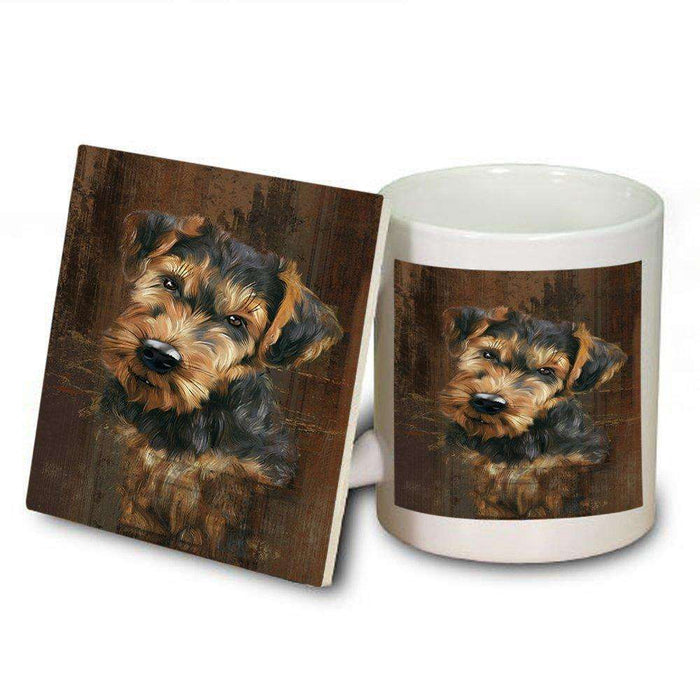 Rustic Airedale Dog Mug and Coaster Set MUC48188