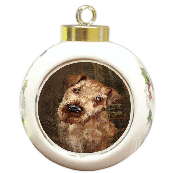 Rustic Airedale Dog Round Ball Christmas Ornament RBPOR48194