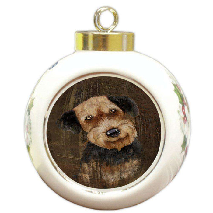 Rustic Airedale Dog Round Ball Christmas Ornament RBPOR48195