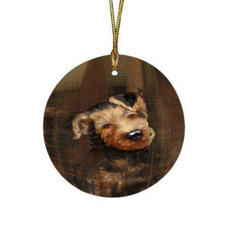 Rustic Airedale Dog Round Christmas Ornament RFPOR48184
