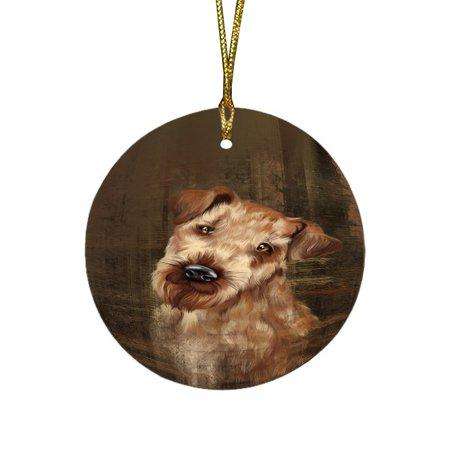 Rustic Airedale Dog Round Christmas Ornament RFPOR48185