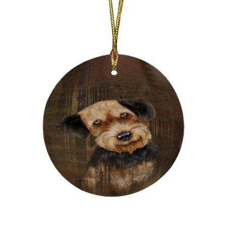 Rustic Airedale Dog Round Christmas Ornament RFPOR48186