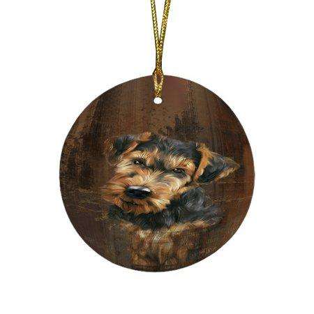 Rustic Airedale Dog Round Christmas Ornament RFPOR48187