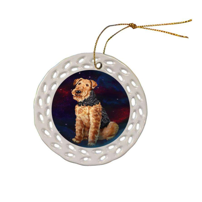 Rustic Airedale Terrier Dog Ceramic Doily Ornament DPOR50514
