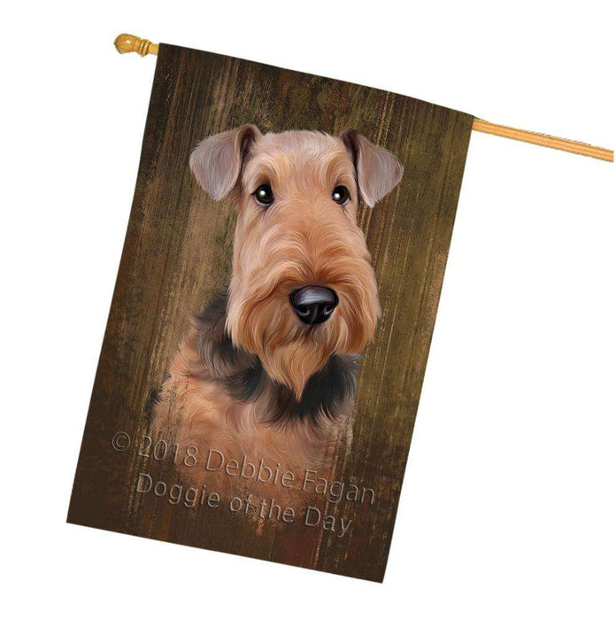 Rustic Airedale Terrier Dog House Flag FLG50538