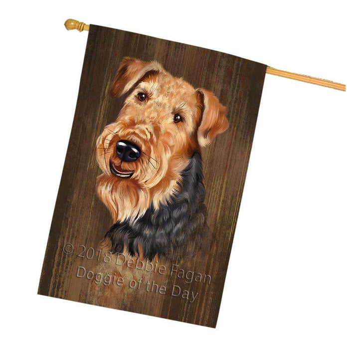 Rustic Airedale Terrier Dog House Flag FLG50542